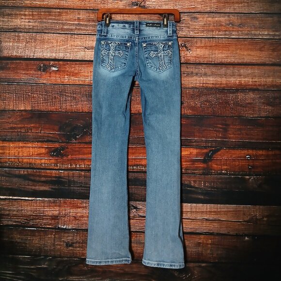 Stella In Dreams Jeans 5 27 Mid Rise Boot Cut Embellished Blue Denim Stretch - Picture 3 of 11